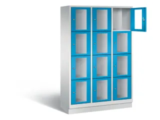 Lockerkast 1800x1200x500mm 3x4 vakken Cilinderslot, Sokkel, RAL5012 - 1