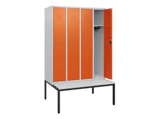 locker met bank,HxBxD 1950x1200x815mm,4vak,vak B 300mm,cil.-slot - 2