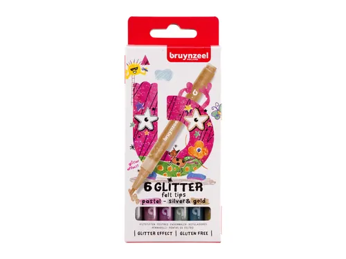 Viltstiften Bruynzeel Kids glitter 6 kleuren