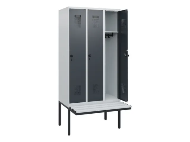 locker met bank,HxBxD 1950x900x815mm,3vak,vak B 300mm,draaigrendel