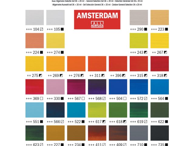 Amsterdam encre acrylique Set de Base, set de 6 flacons de 30 ml, assorti