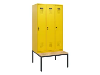 locker met bank,HxBxD 1950x900x815mm,3vak,vak B 300mm,draaigrendel - 2