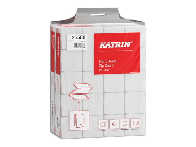 Handdoek Katrin z-vouw 2-laags 244x230mm 20x200 vel wit 35588