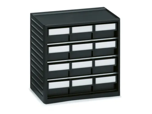 ESD-assortimentskast,HxBxD 290x310x180mm,12lade(n),laden zwart