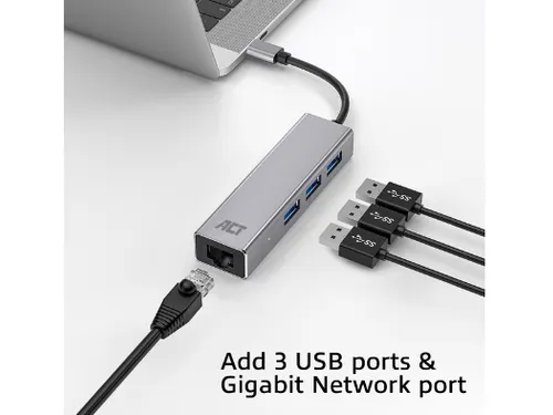 Hub ACT USB-C 3.0 3x USB-A Gigabit ethernet