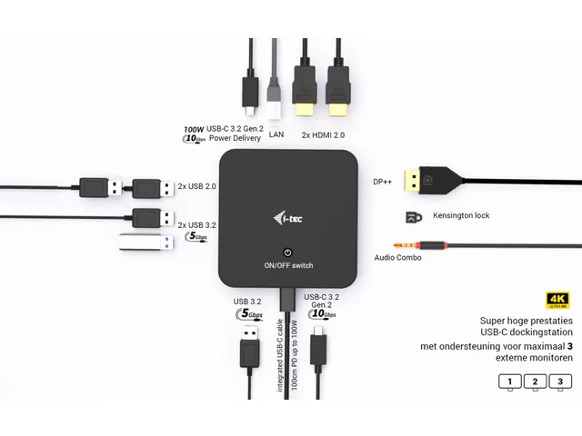 i-tec USB-C DP Dual HDMI Docking Station met Power Delivery 100W