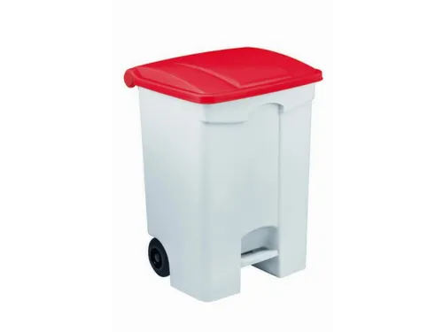 Contitop,mobiele afvalbak met pedaal 70L wit/rood/VE:3