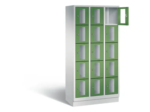 Lockerkast 1800x900x500mm 3x5 vakken Cilinderslot, Sokkel, RAL6011