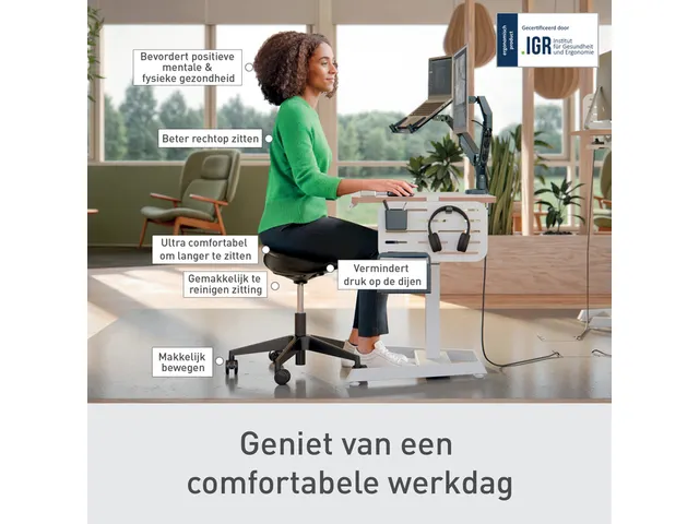 Zitkruk Leitz Ergo met wieltjes en comfortzitting 600x460x600mm zwart