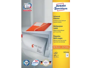 Etiket Avery Zweckform 3474-200 70x37mm wit 4800stuks - 4