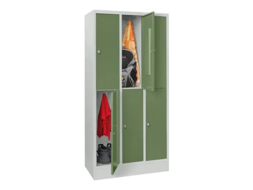 lockerkast,HxBxD 855x900x500mm,3x2vakken,RAL7035,front RAL6011