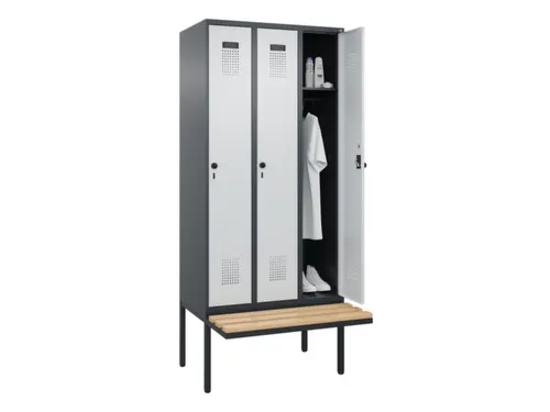 locker met bank,HxBxD 2120x900x815mm,3vak,vak B 300mm,draaigrendel