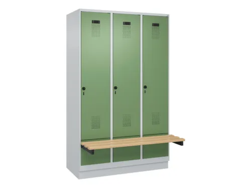 locker met bank,HxBxD 1950x1200x815mm,3vak,vak B 400mm,draaigrendel