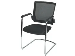Conferentiestoel Serie 105 Zwart Stof Mesh Rug Sledeframe Armleuningen