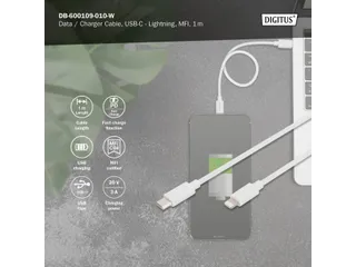 Gegevens-/oplaadkabel Lightning USB-C M/M 1m PVC MFI Wit 20V/3A 60W - 7