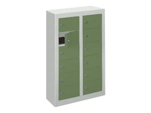 lockerkast,HxBxD 815x460x200mm,2x6vakken,RAL7035,front RAL6011