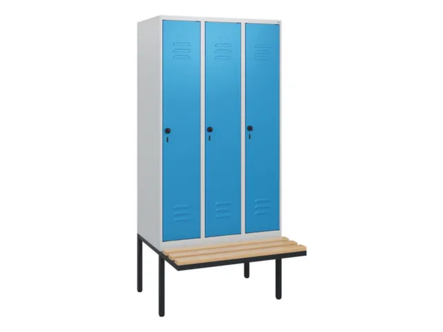 locker met bank,HxBxD 1950x900x815mm,3vak,vak B 300mm,draaigrendel