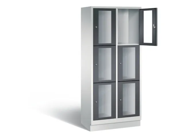 Lockerkast 1800x810x500mm 2x3 vakken Cilinderslot, Sokkel, RAL7021