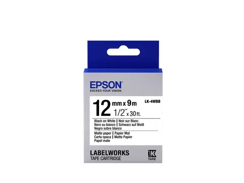 Matte Paper Tape - LK-4WBB Matte Pap Blk/Wht 12/9