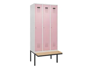 locker met bank,HxBxD 2120x900x815mm,3vak,vak B 300mm,cilinderslot - 2