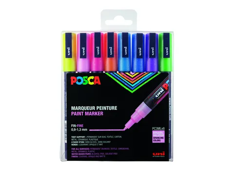 Verfstift Posca PC3M Fijne punt 0,9-1,3mm 8 stuks glitter pastelkleure