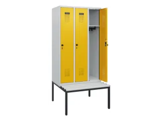 locker met bank,HxBxD 1950x900x815mm,3vak,vak B 300mm,draaigrendel - 1