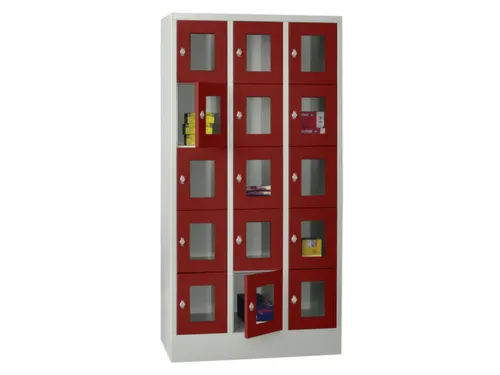lockerkast,HxBxD 1850x900x500mm,3x5vakken,RAL7035,front RAL3000