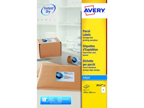 Etiket Avery J8167-25 199.6x289.1mm wit 25stuks