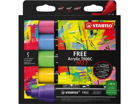 STABILO free acrylmarker T800 Seaside Assorti 5 Stuks