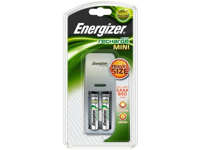 Mini-chargeur livré avec 2 piles AAA, 2 bornes de recharge individuel