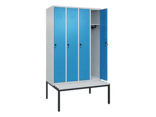 locker met bank,HxBxD 2120x1200x815mm,4vak,vak B 300mm,draaigrendel - 2