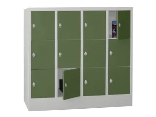 lockerkast,HxBxD 1187x1600x500mm,4x3vakken,RAL7035,front RAL6011 - 2