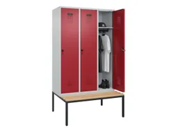 locker met bank,HxBxD 2120x1200x815mm,3vak,vak B 400mm,draaigrendel