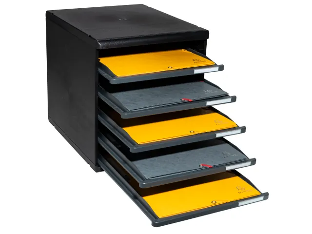 Exacompta Ladenblok Modulo met 5 Laden Open, Zwart/Grijs