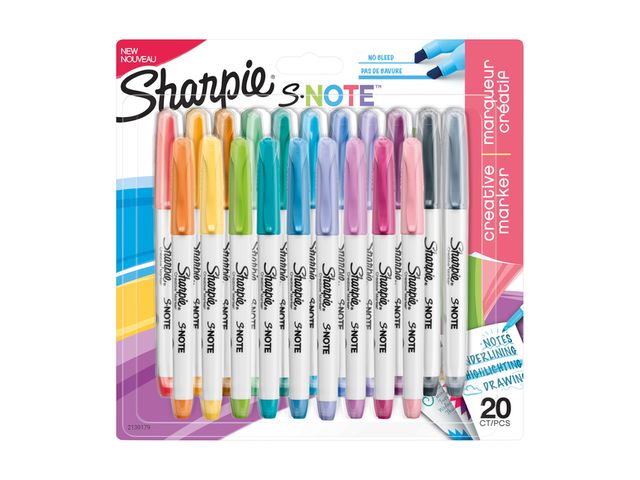 16 stylos marqueurs surligneurs - couleurs pastels - S-Note Duo