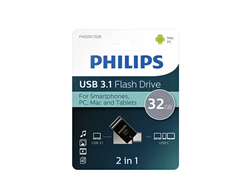 USB stick 3.1 Philips 2in1 USB-C USB-A 32GB zwart