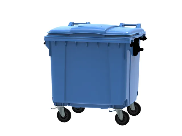Container 1100 Liter Vlak Deksel Blauw