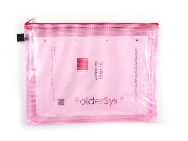 Trousse avec fermeture éclair Foldersys A4 PVC rouge transparent