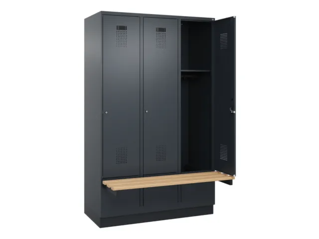 locker met bank,HxBxD 1950x1200x815mm,3vak,vak B 400mm,cilinderslot