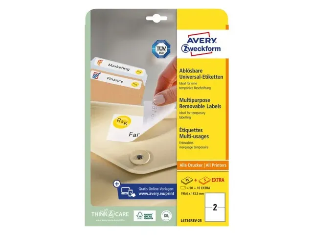 Etiquette ILC Avery 199,6x143,5mm blanche NP 25 feuilles 2 etiquettes