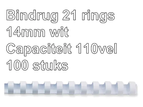 Bindrug Fellowes 14mm 21-rings A4 wit 100stuks
