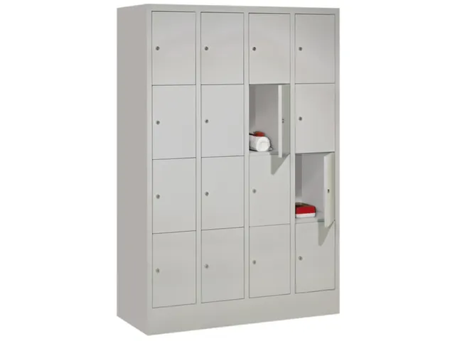 lockerkast,HxBxD 1850x1200x500mm,4x4vakken,RAL7035,front RAL6011