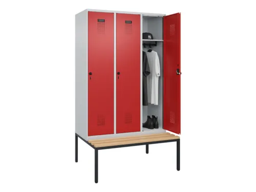 locker met bank,HxBxD 2120x1200x815mm,3vak,vak B 400mm,draaigrendel