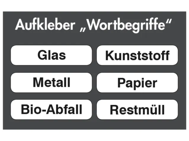 stickerset,v. afvalverzamelaar,6xtekst,Glas,Kunststof,Metaal,Papier