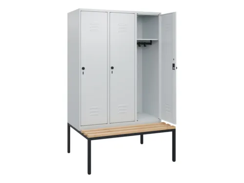 locker met bank,HxBxD 1950x1200x815mm,3vak,vak B 400mm,draaigrendel