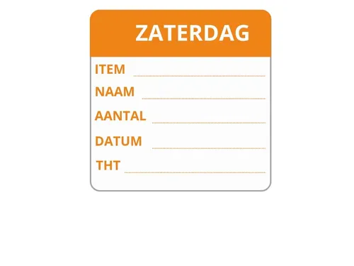 LabelLORD PL Dagetiket Zaterdag 50x50mm Oranje Flushlabel 250 stuks