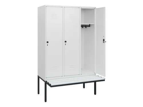 locker met bank,HxBxD 1950x1200x815mm,3vak,vak B 400mm,draaigrendel