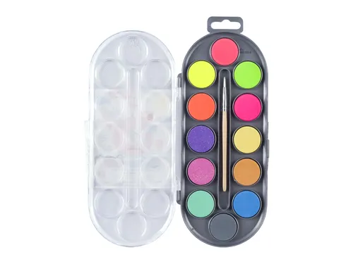 Waterverfset Bruynzeel Kids penseel assorti metallic en neon 12 napjes