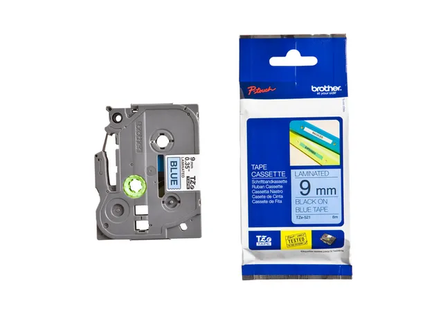 Ruban de lettrage Brother P-Touch TZe-521 standard 9mm noir sur bleu