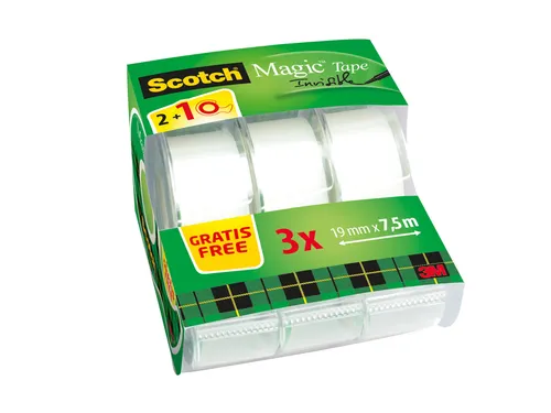 Plakband Scotch Magic 810 19mmx7.5m onzichtbaar mat 2+1 gratis + handd
